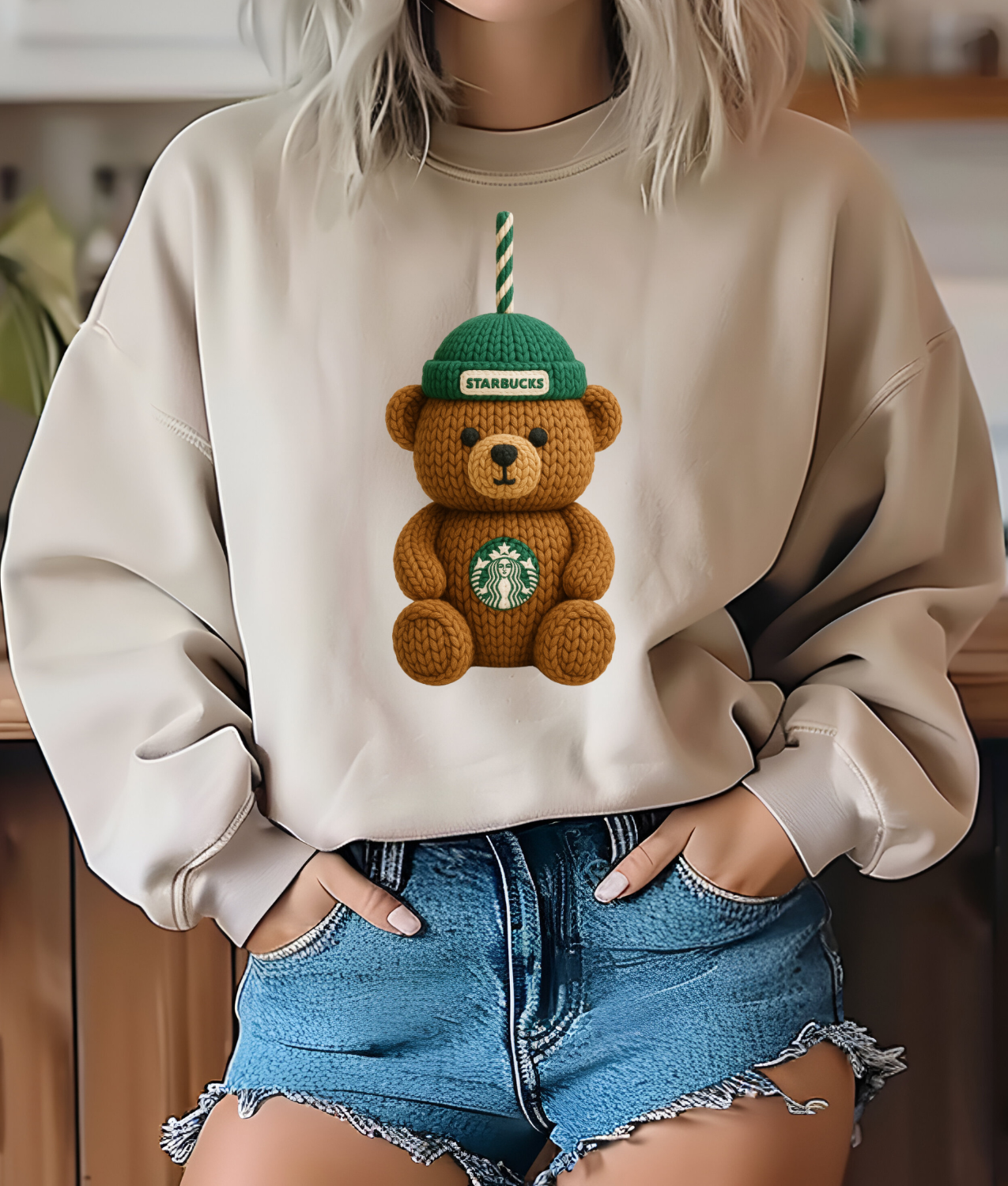 Faux Yarn Bear Cup DTF Transfer