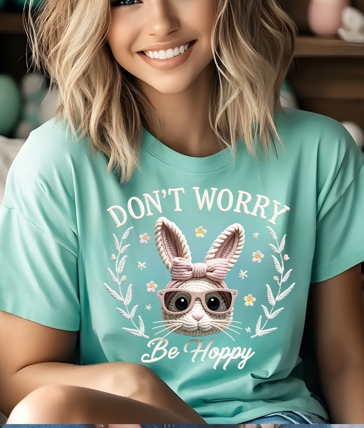 Faux Yarn Don't Worry Be Hoppy DTF Transfer