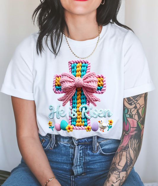 Faux Yarn He is Risen DTF Transfer