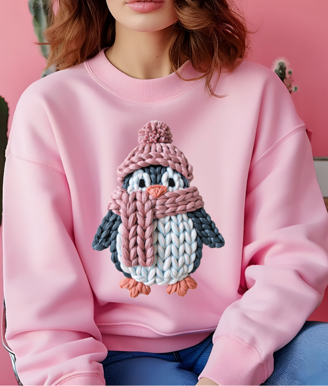 Faux Yarn Winter Penguin DTF Transfer