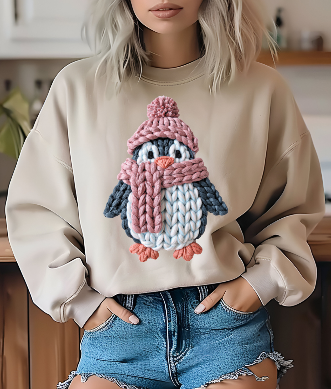 Faux Yarn Winter Penguin DTF Transfer