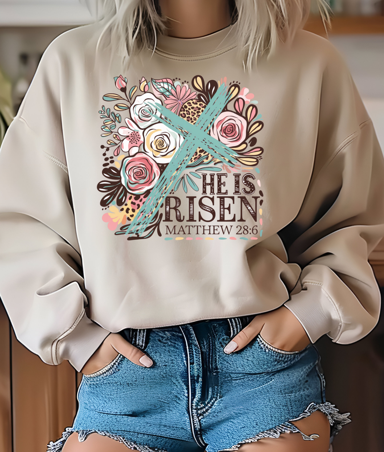 Floral Cheetah He is Risen DTF Transfer