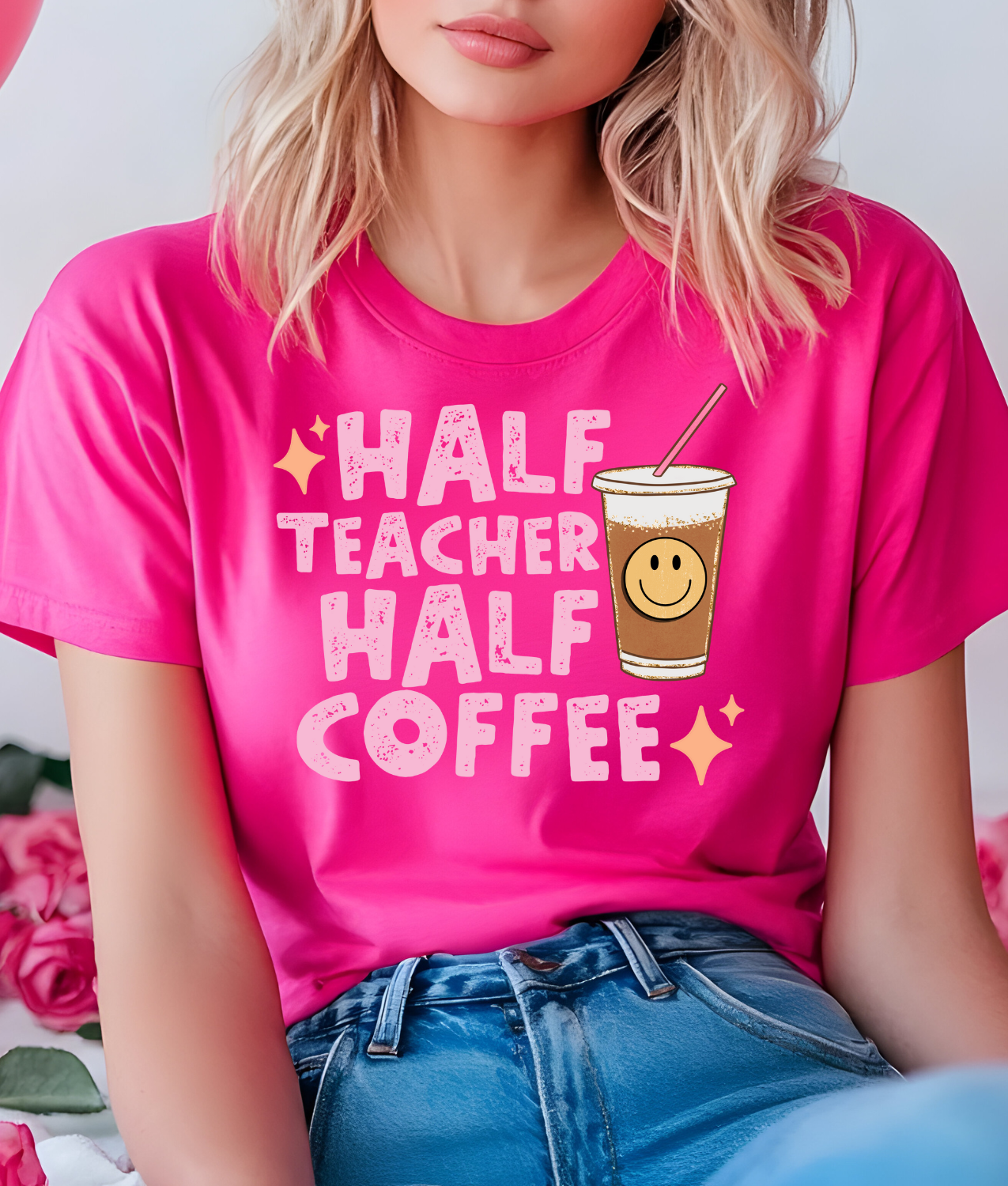 Half Teacher Half Coffee DTF