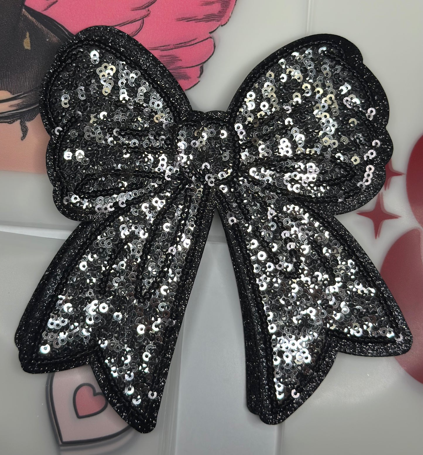 Silver & Black Sequin Side Bow Patch