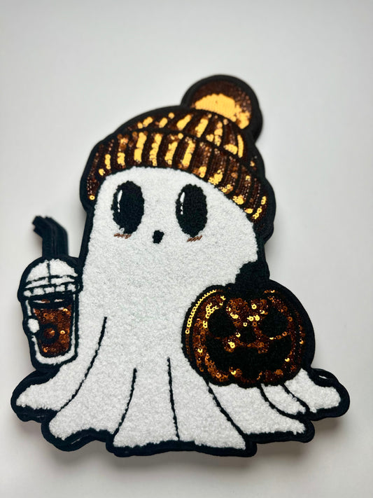Coffee Ghostie Sequin & Chenille Patch