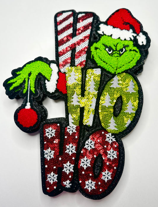 Green Man HoHoHo Sequin & Chenille Patch