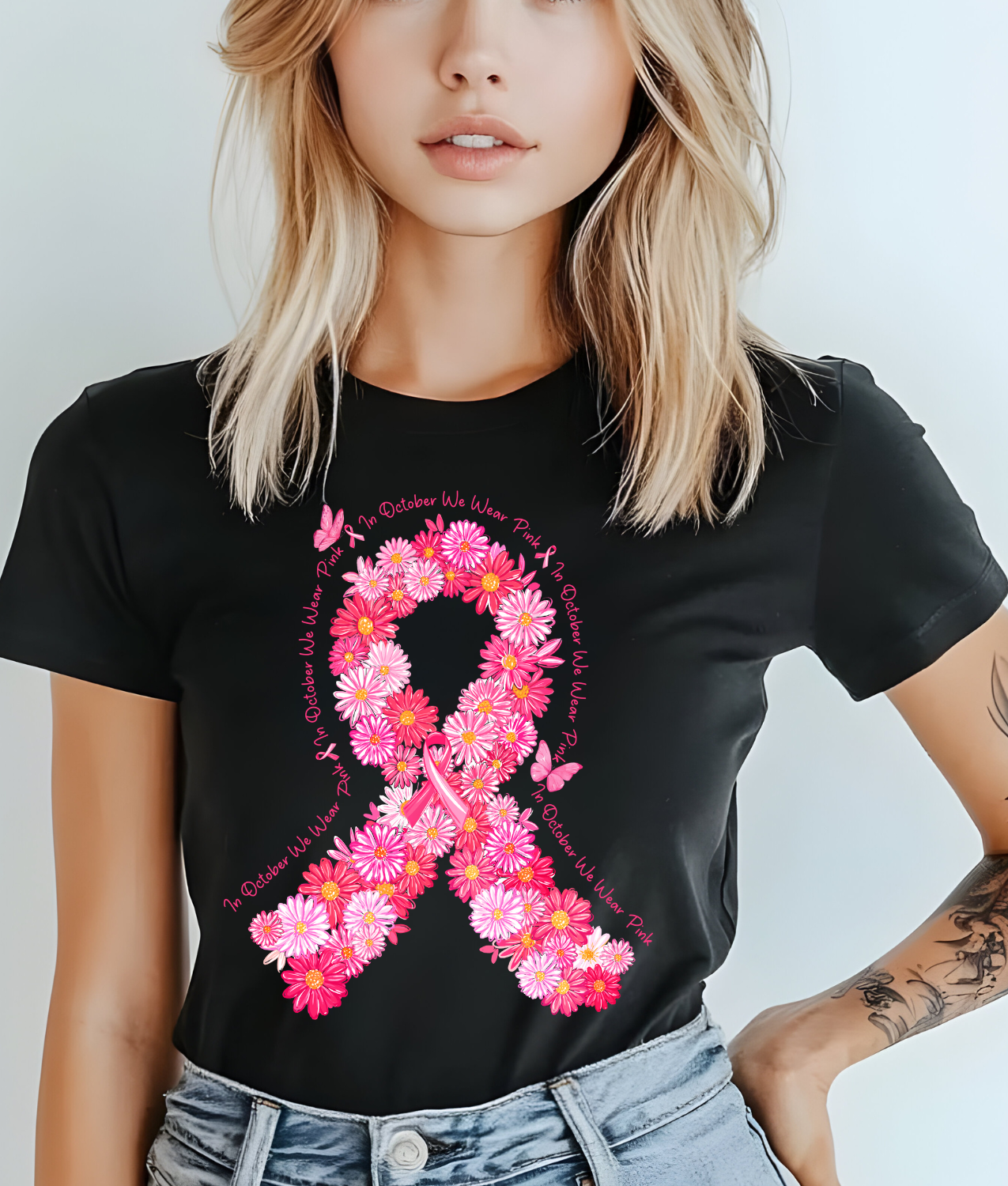 In October We Wear Pink Daisy Ribbon DTF Transfer