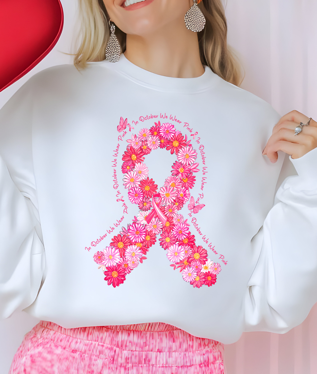 In October We Wear Pink Daisy Ribbon DTF Transfer