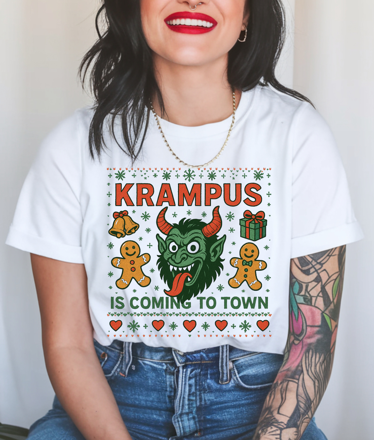 Krampus is Coming to Town Ugly Sweater DTF Transfer