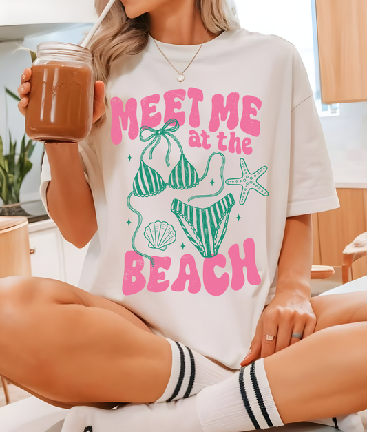 Meet Me At The Beach Pink and Green DTF Transfer