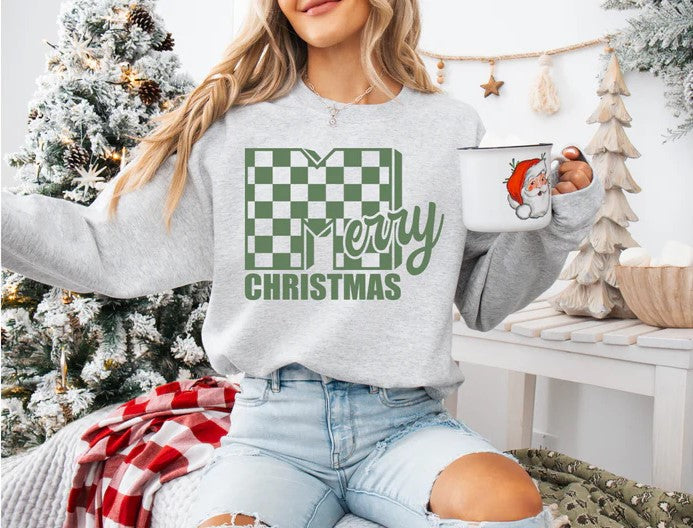 Merry Checkered Screen Print - Green Ink