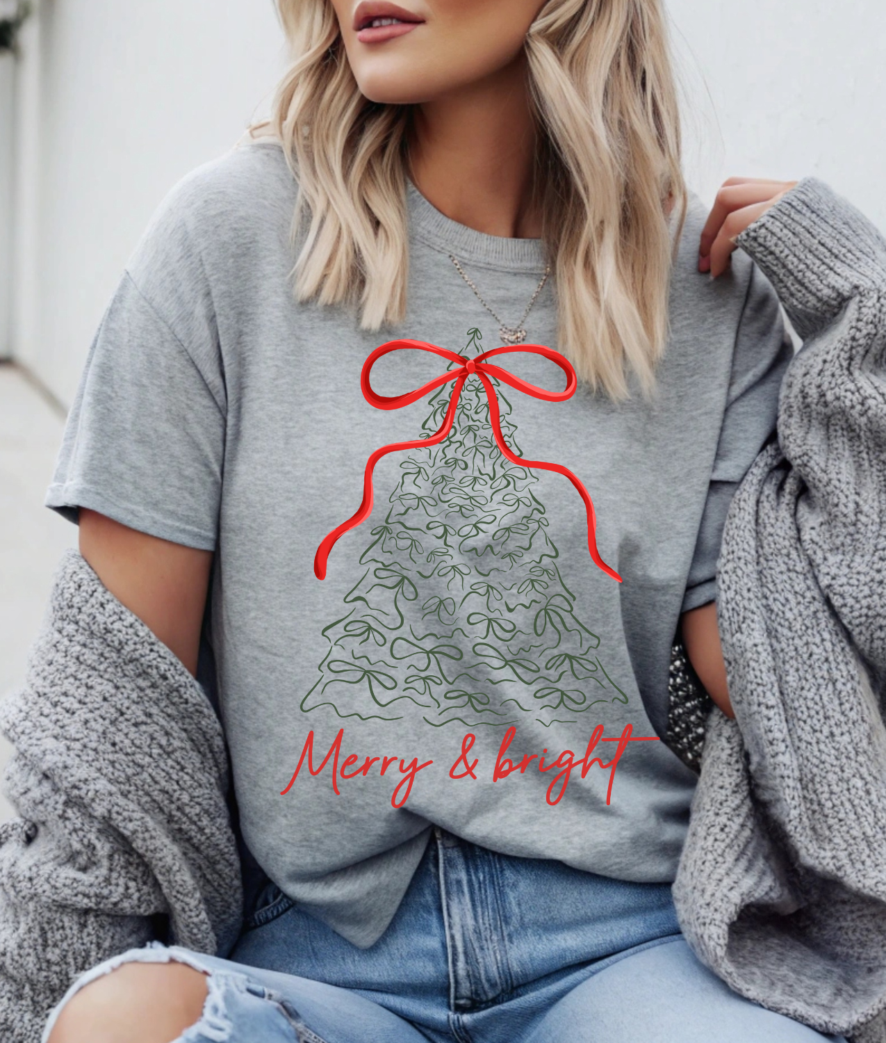 Merry & Bright Bow Tree DTF Transfer