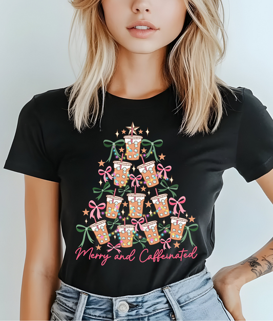 Merry and Caffeinated Bow Tree DTF Transfer