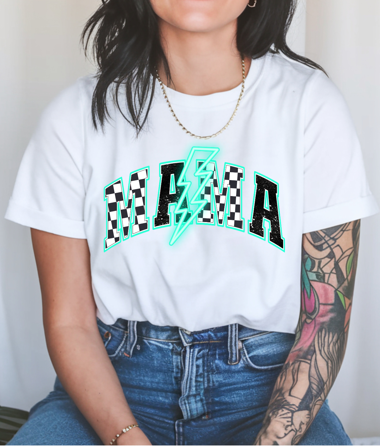 Neon Checkered Mama DTF Transfer