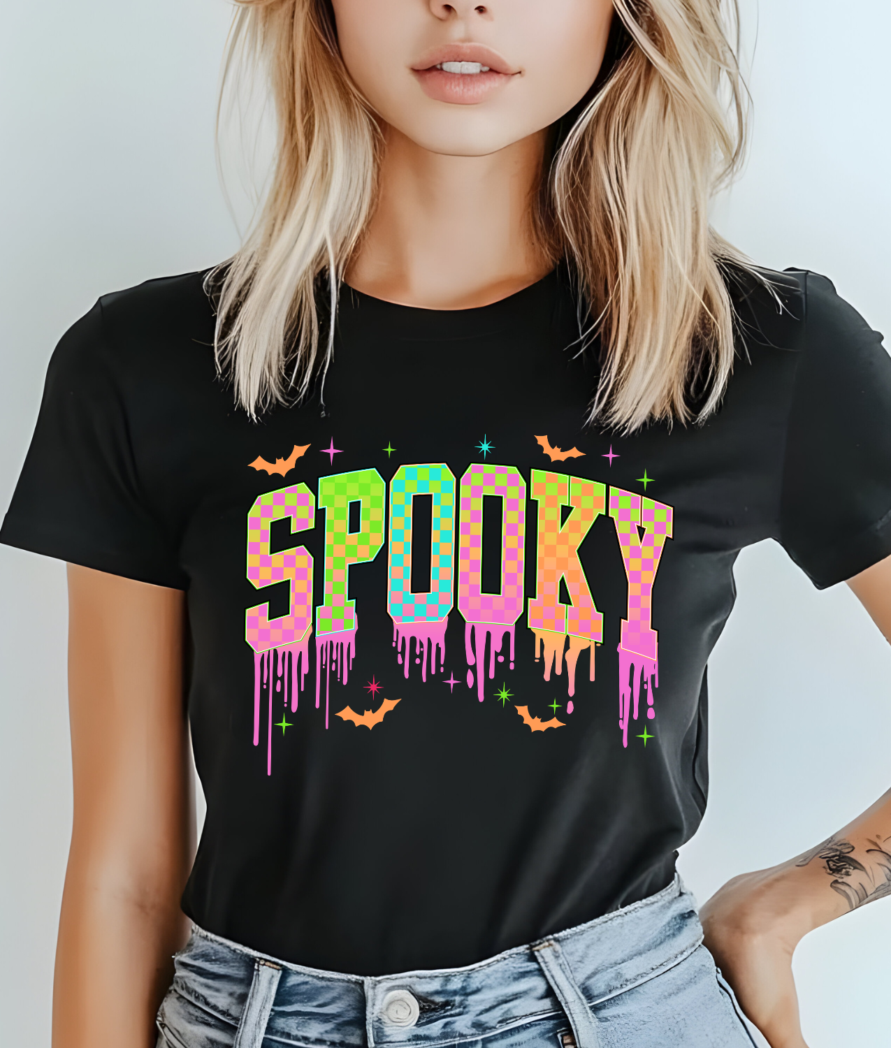 Neon Checkered Spooky Drip DTF Transfer
