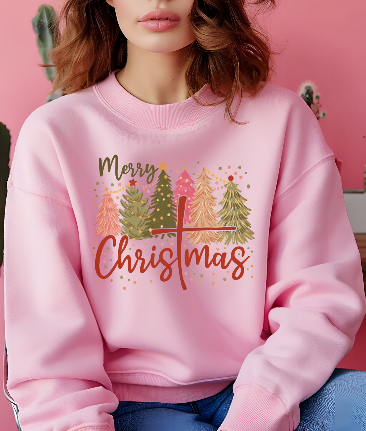 Pink Merry ChrisTmas Trees DTF Transfer