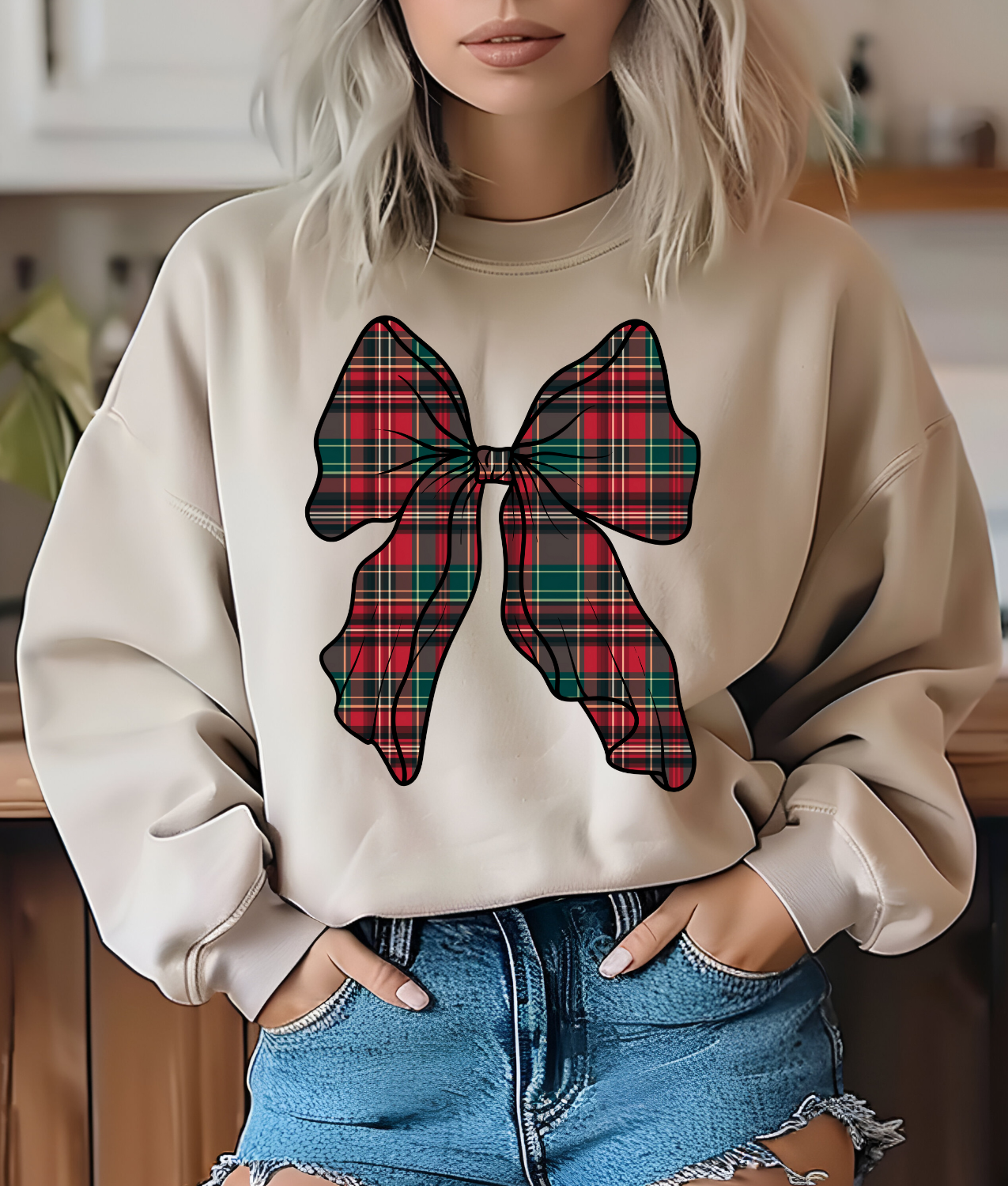 Plaid Christmas Bow DTF Transfer