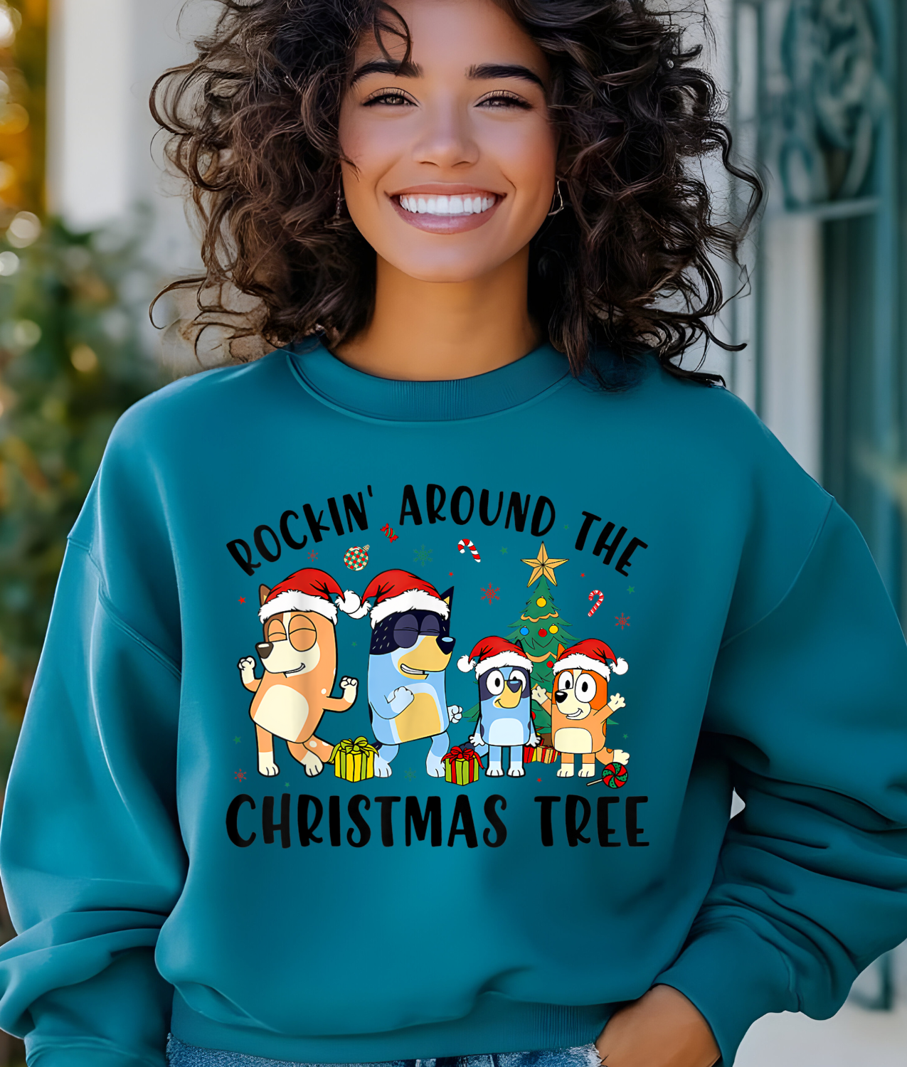 Rockin Around the Christmas Tree Blue Dog DTF Transfer