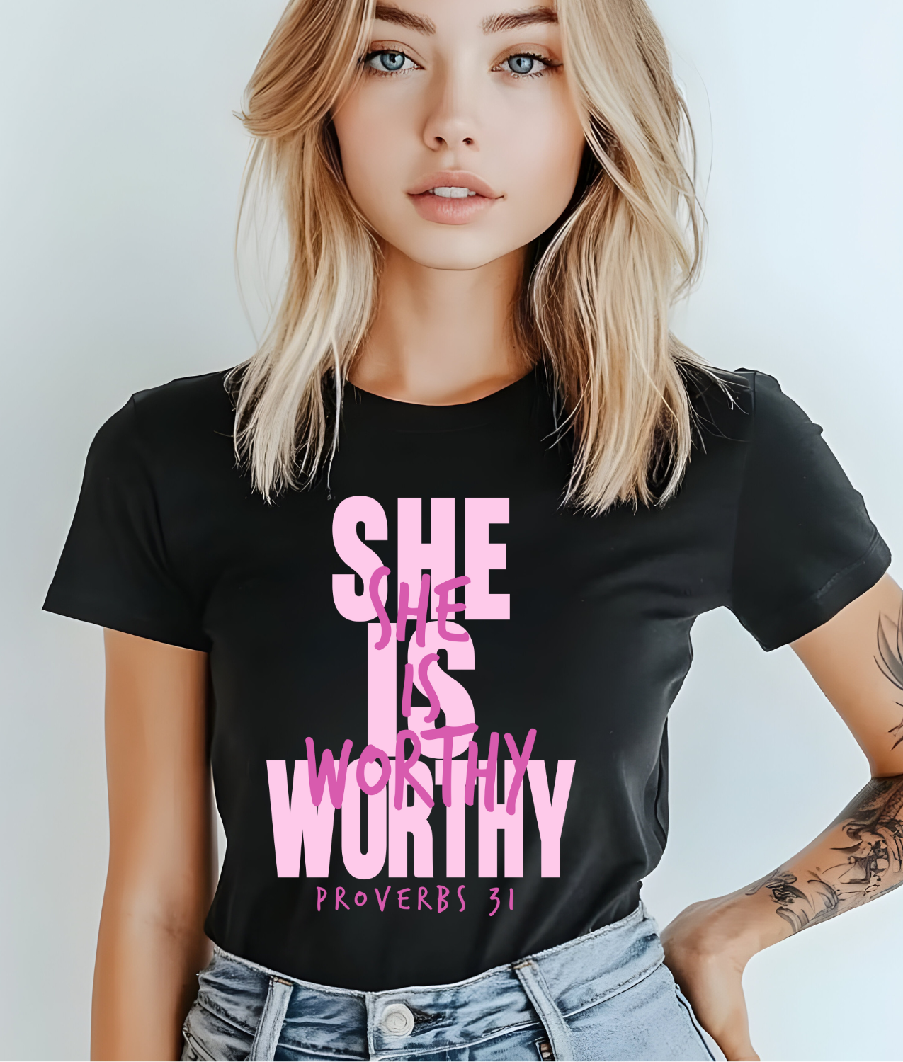 She is Worthy Pink DTF Transfer