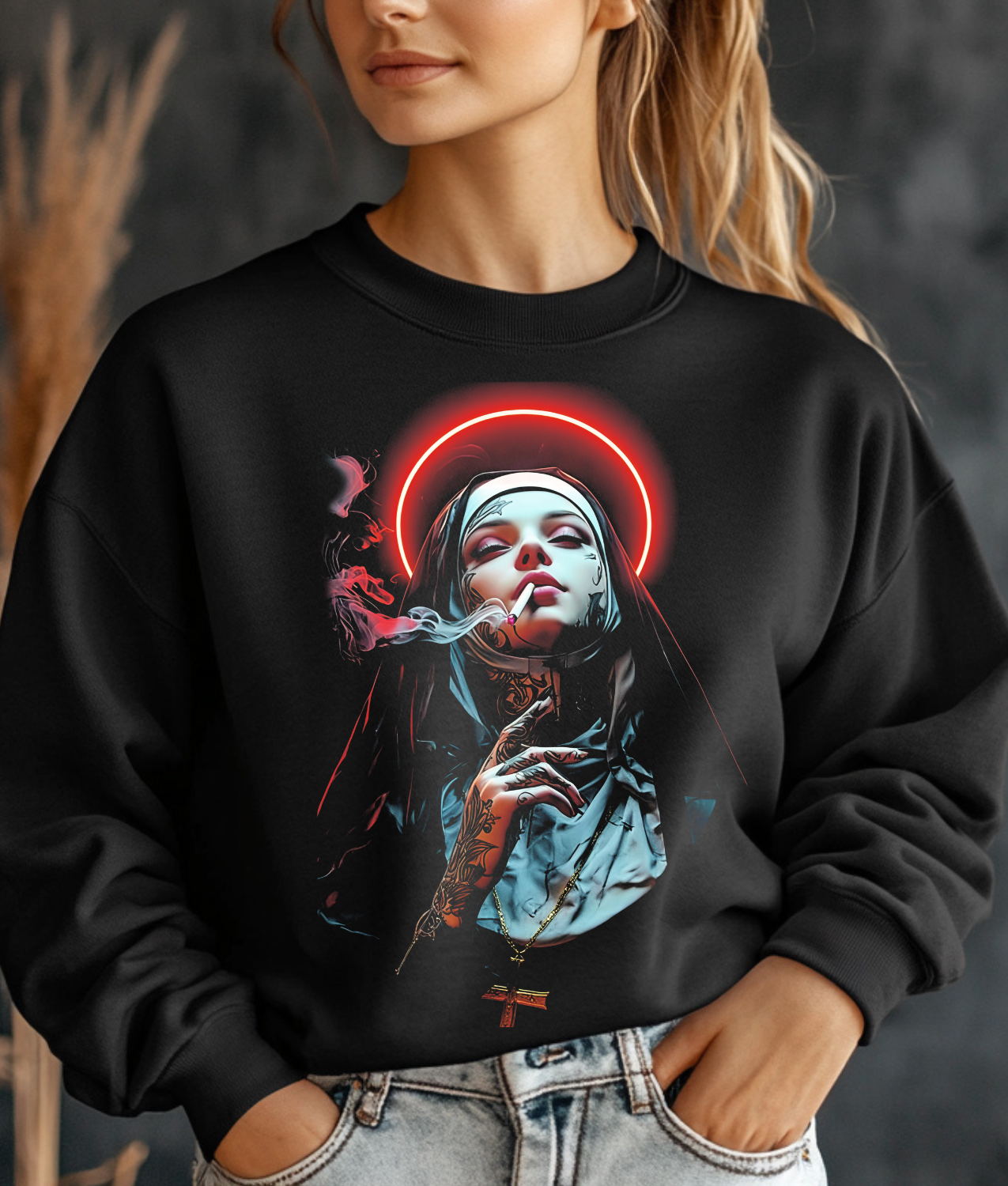 Smoking Nun DTF Transfer - FOR DARK COLOR GARMENTS ONLY